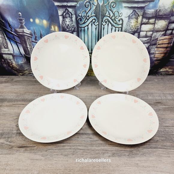 Corelle Forever Yours 10 1/4 " Dinner Plates Lot of 4 Corning Pink Hearts - Picture 1 of 8